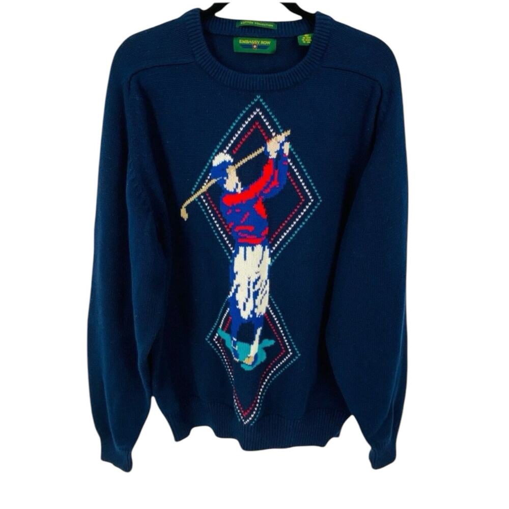 Vintage EMBASSY ROW Golf Mens Sweater XL Blue Golfer Dad Grandpa 80s 90s